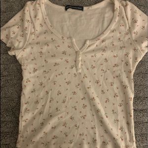 Brandy Melville baby tee! White with pink flowers! One size (around XS-S)